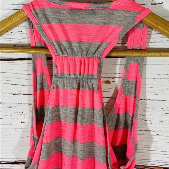 Lipstick Tank juniors Sz Medium Neon Hot Pink Gray Stripes Ladies Shirt Slimming - Picture 7 of 11